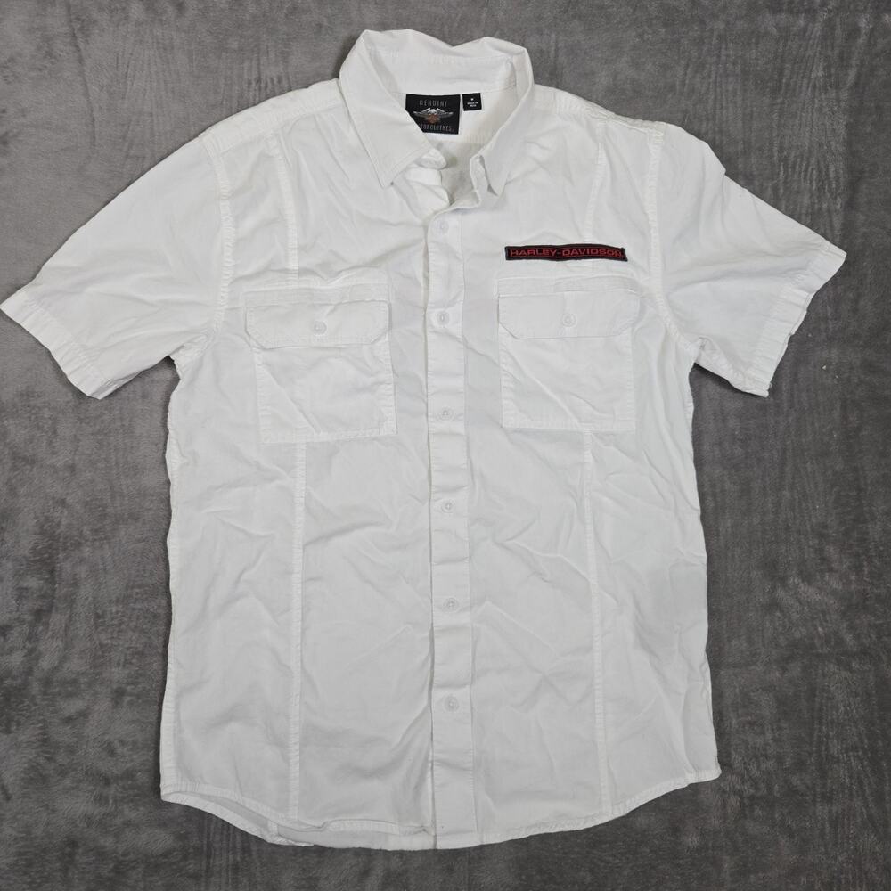 Harley-Davidson Men’s Medium White Button Up Shirt HDMC 1903 Back Graphic